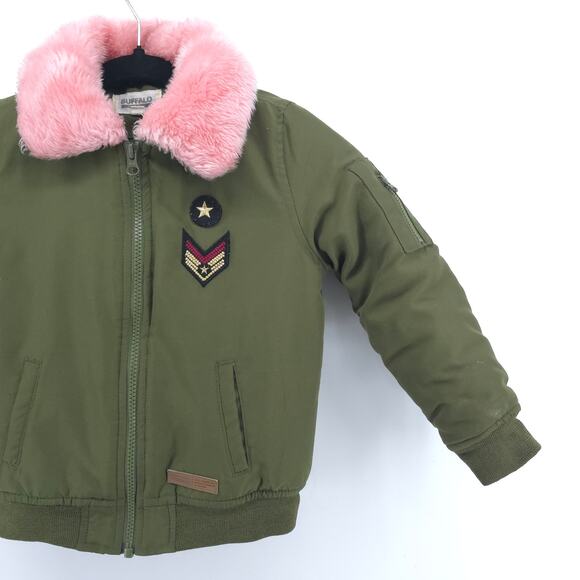 Buffalo David Bitton Toddler Girl Aviator Bomber Jacket Faux Fur Trim Collar 4T - Picture 4 of 12